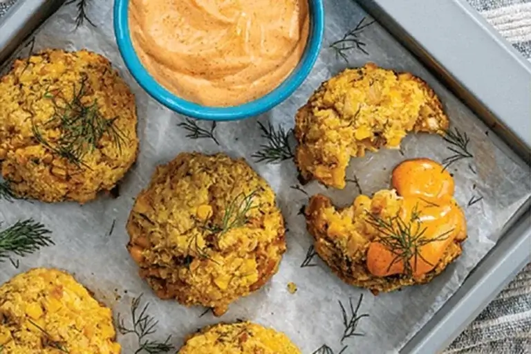 Baked Chicken Cakes with Spicy Aioli